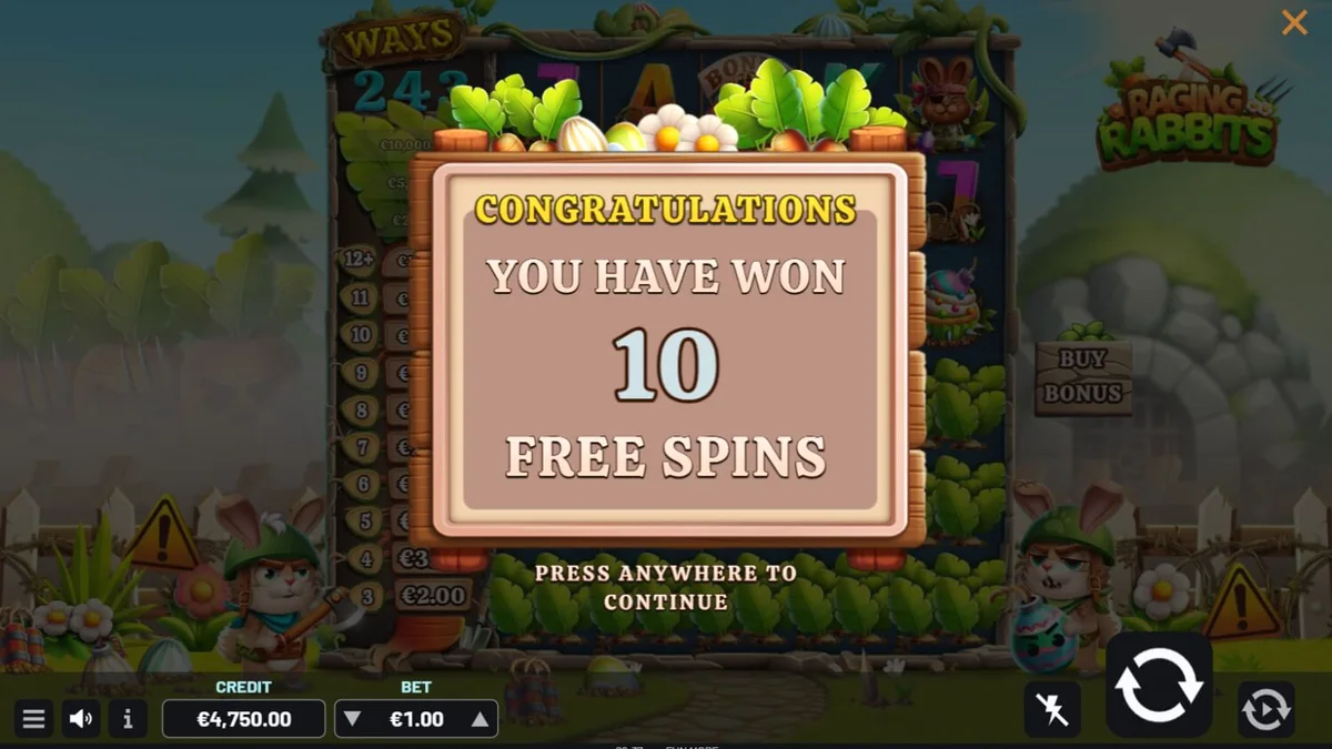 Cenário de batalha cômico com coelhos no slot Raging Rabbits